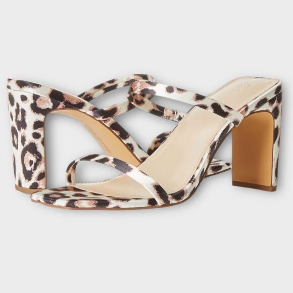 The Drop Women's Leopard Avery Square Toe Two Strap High Heeled Sandal Size 8.5 - Picture 1 of 7